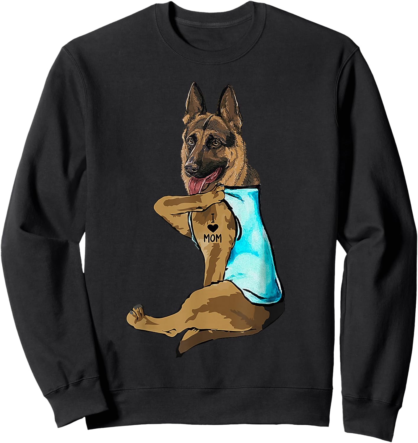 German Shepherd I Love Mom Tattoo Sweatshirt - Sweatshirt | Black