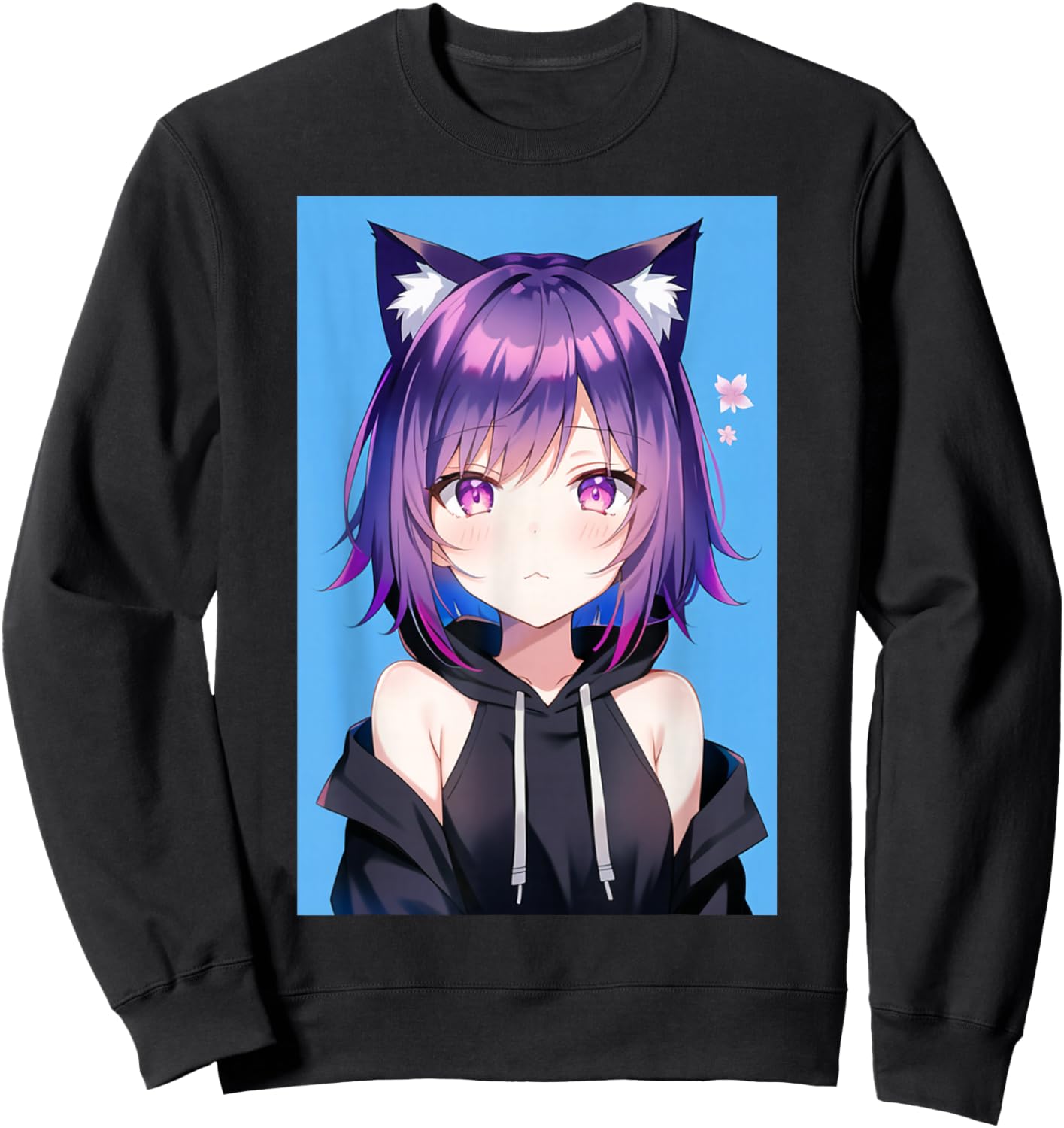 Waifu Neko Anime Cat Girl Japanese Aesthetic Sweatshirt - Sweatshirt | Black