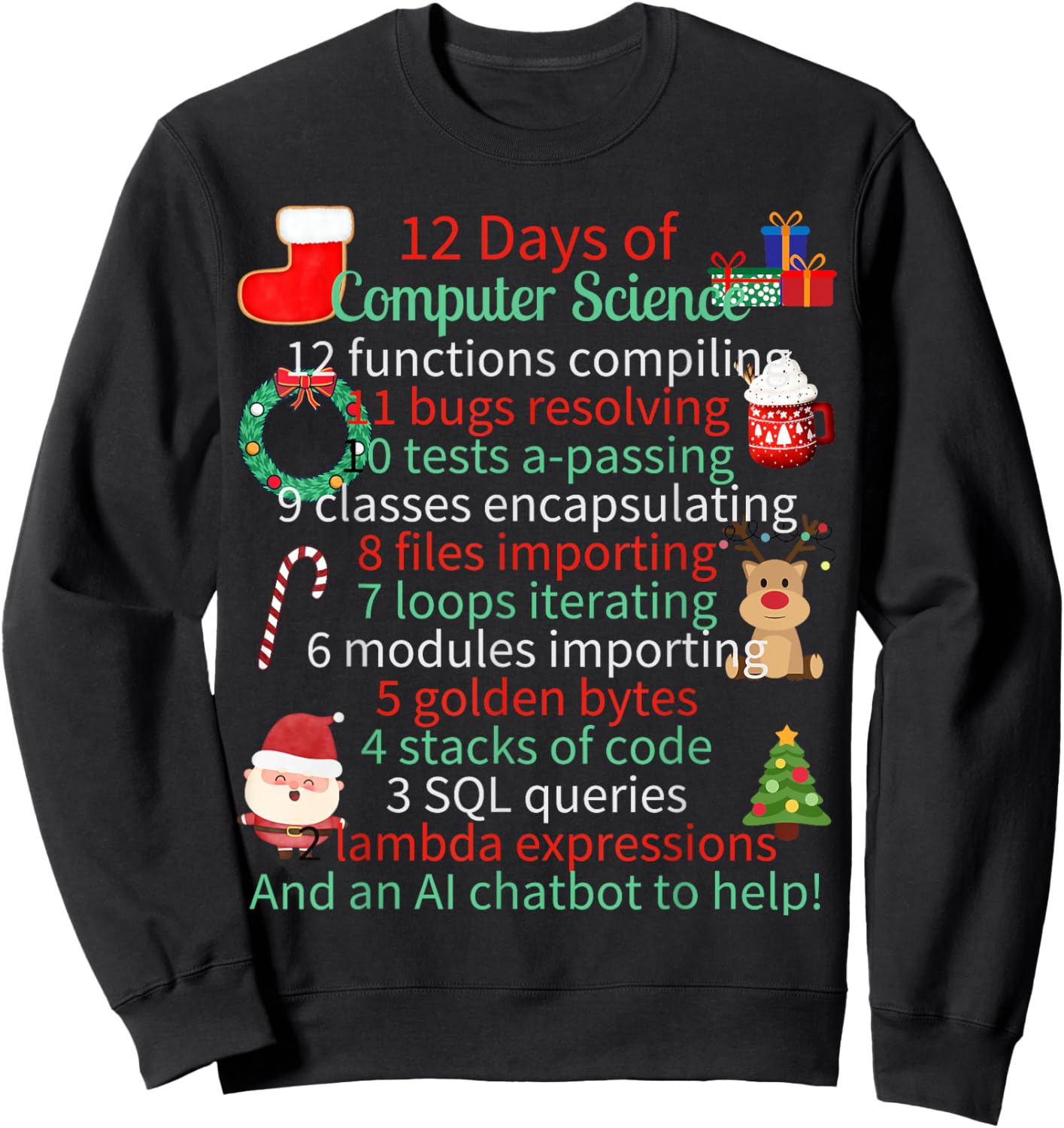 12 Days of Computer Science Christmas Themed Winter Holidays Women Kids Sweatshirt - Sweatshirt | Black
