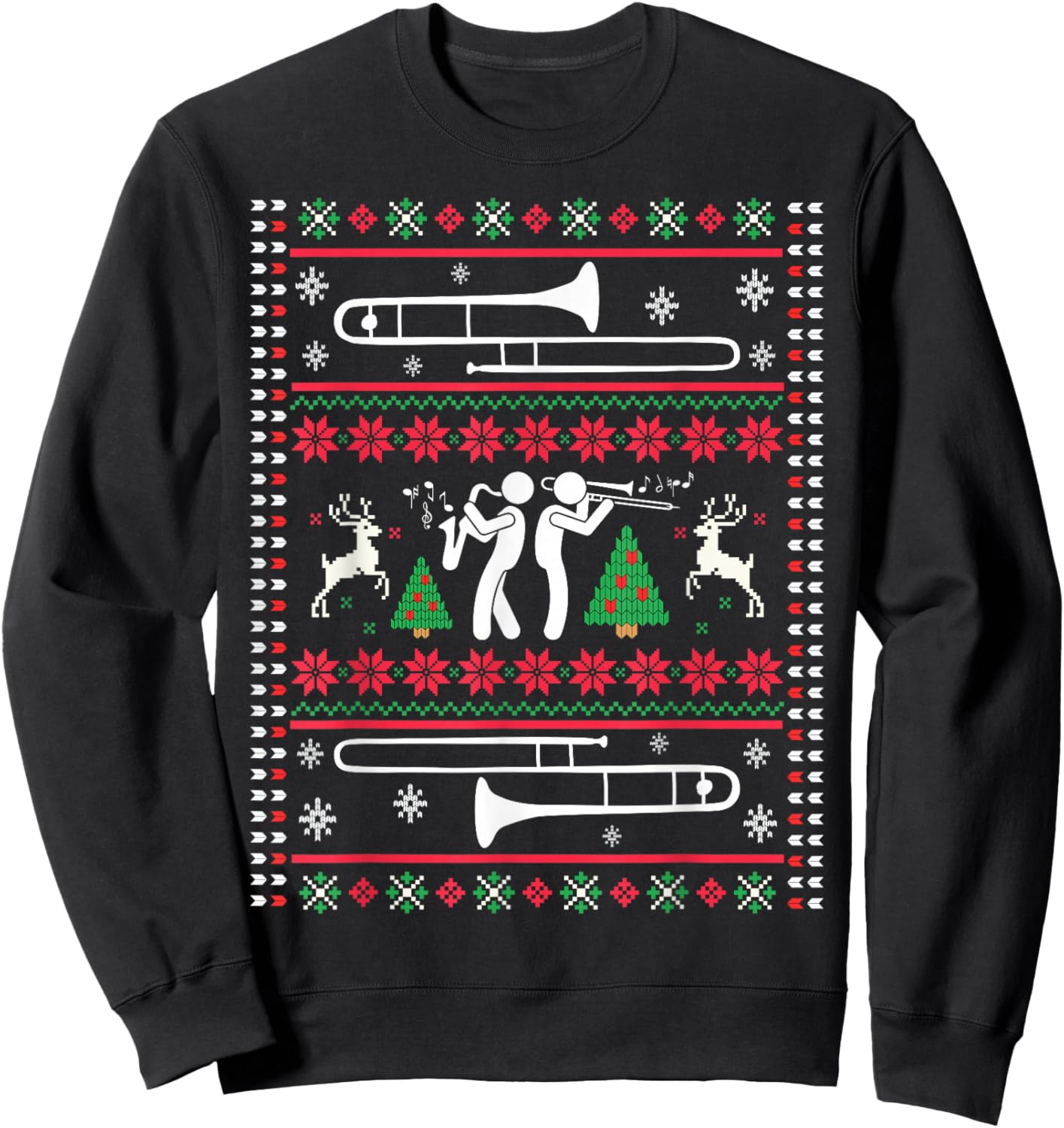 Trombone Christmas Ugly Trombonist Jazz Music Marching Band Sweatshirt - Sweatshirt | Black