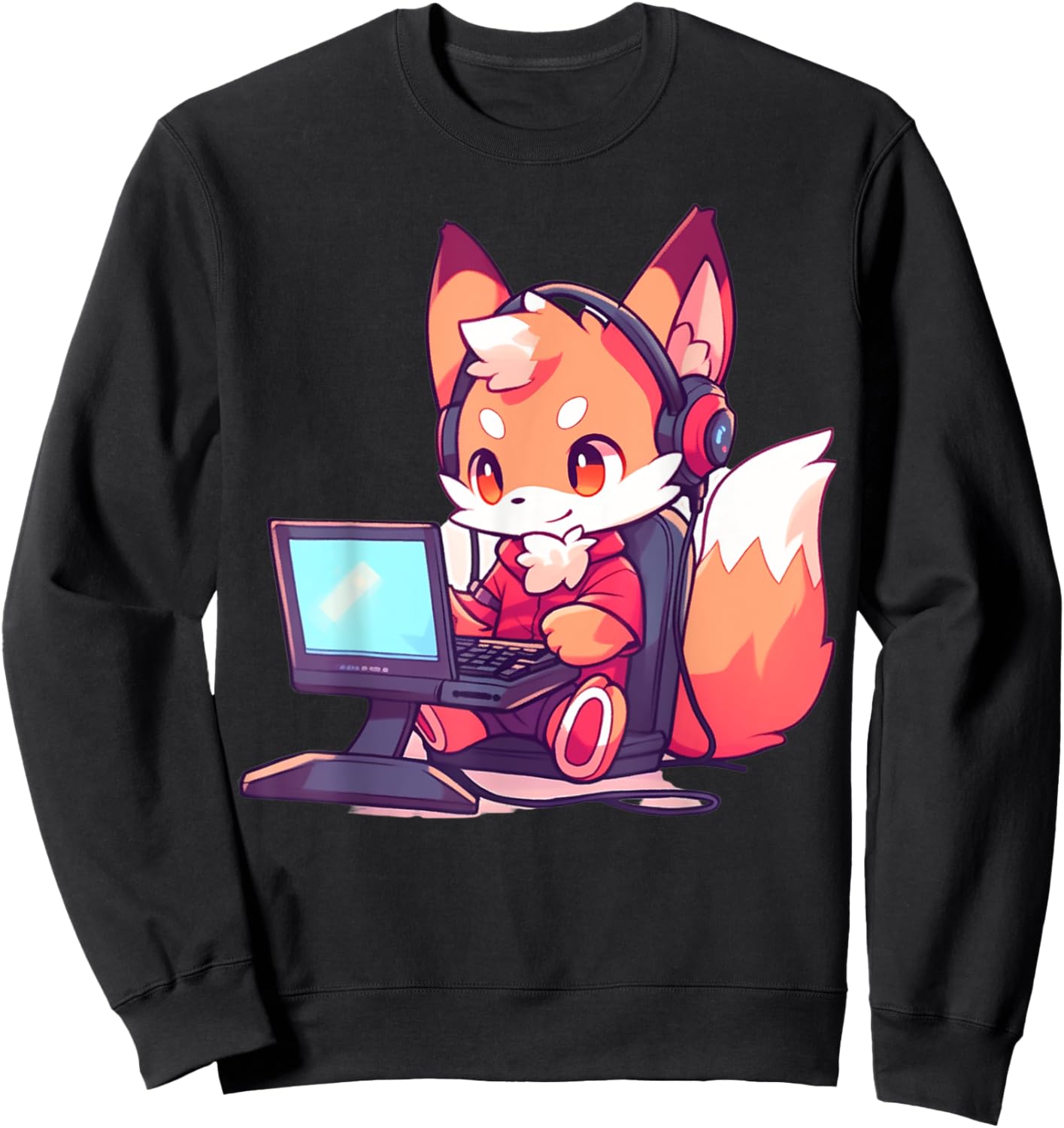 Kawaii Gamer Fox Sweatshirt - Sweatshirt | Black