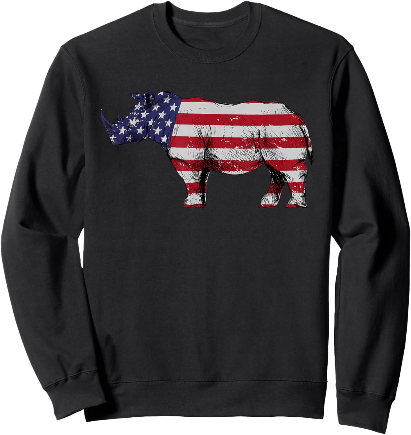 Cool Rhino Design Women Rhinoceros 4th of July Rhino Sweatshirt - Sweatshirt | Black