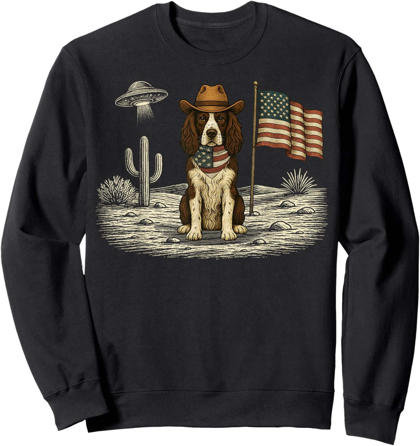 Springer Spaniel 4th of July US American Flag Dog Patriotic Men Women Kids Sweatshirt - Sweatshirt | Black
