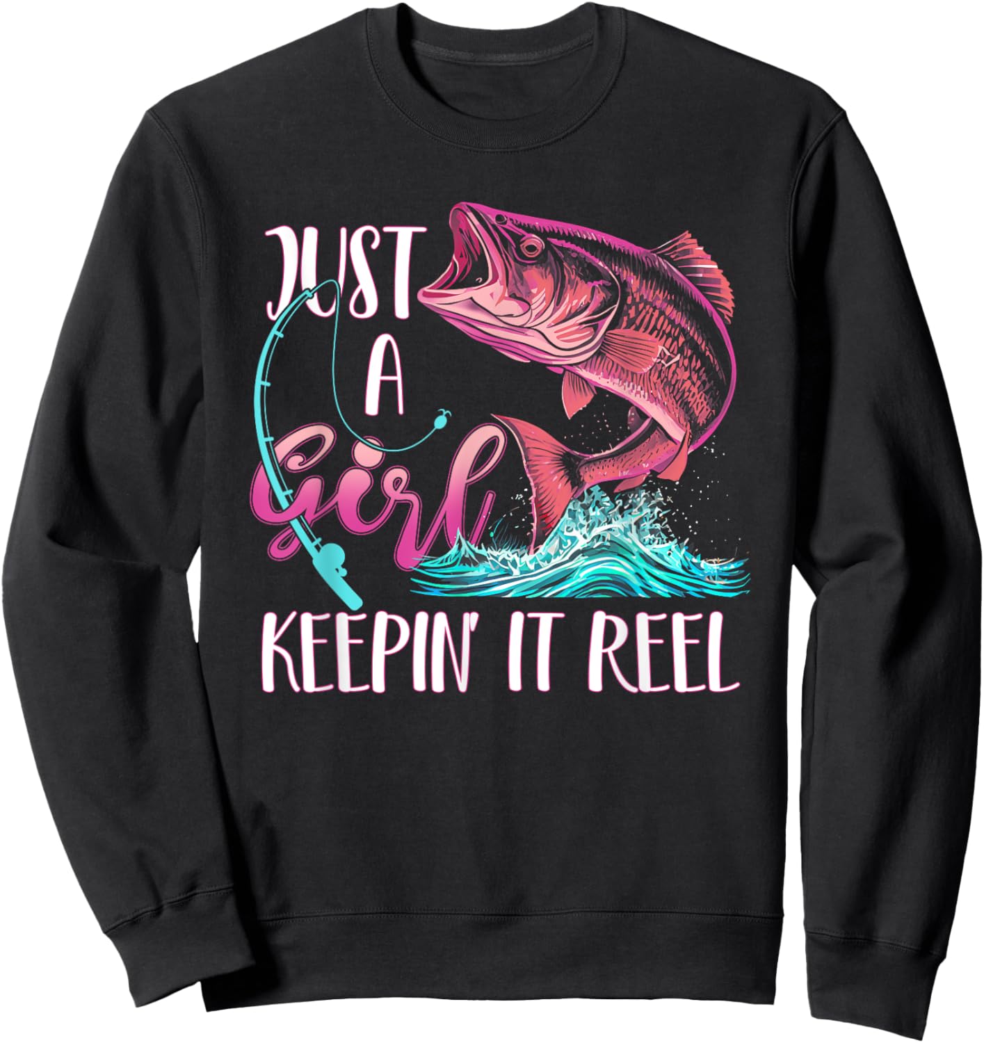 Cute Fishing Funny Keeping It Reel Purple Pink Sweatshirt - Sweatshirt | Black