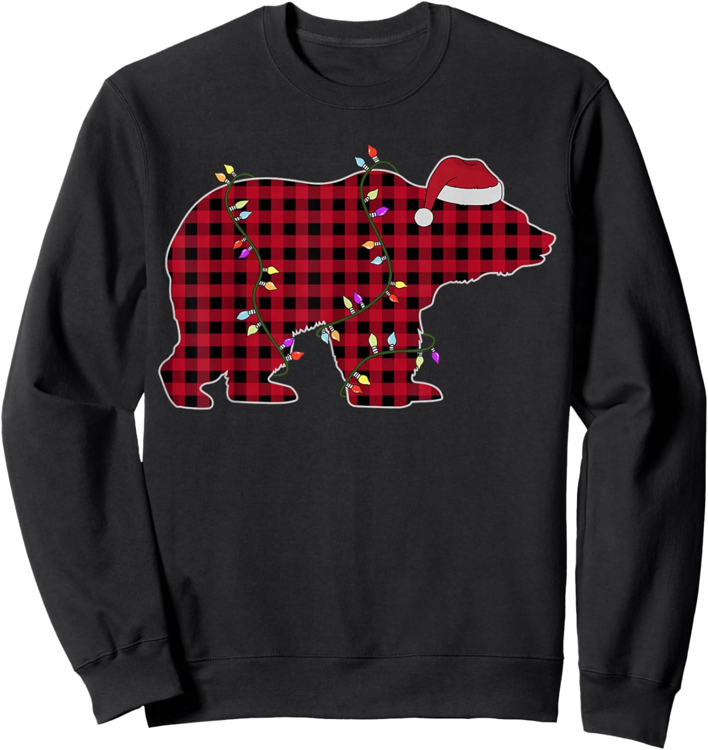 Red Plaid Bear Buffalo Matching Family Christmas Sweatshirt - Sweatshirt | Black