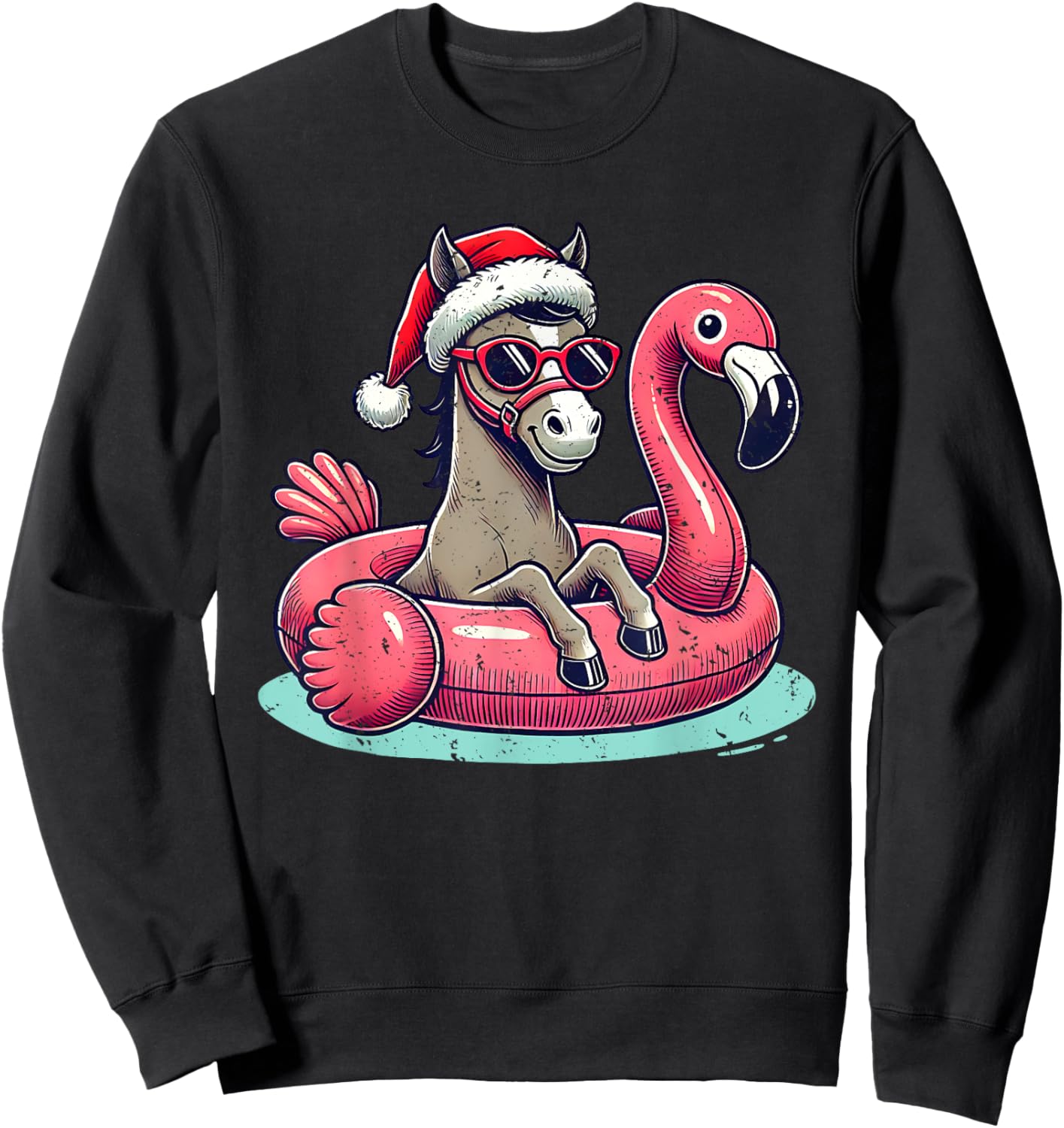 Funny Christmas in July Horse Mom Santa Flamingo Floatie Sweatshirt - Sweatshirt | Black