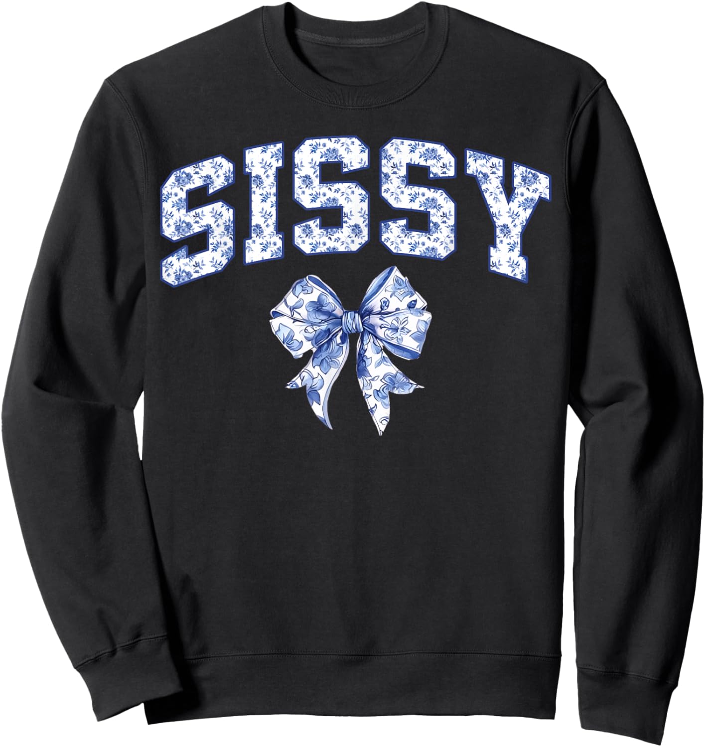 Sissy Coquette Toile Blue Bow Floral Family Matching Sweatshirt - Sweatshirt | Black