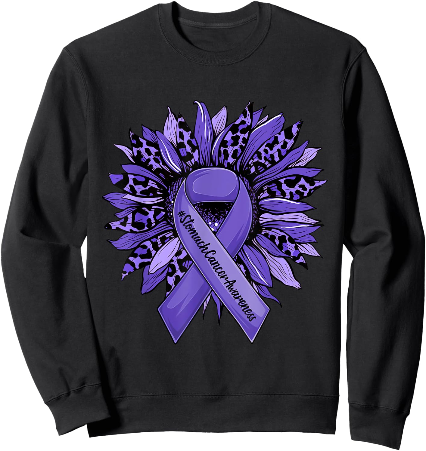 Leopard Sunflower and Periwinkle Ribbon Stomach Cancer Sweatshirt - Sweatshirt | Black