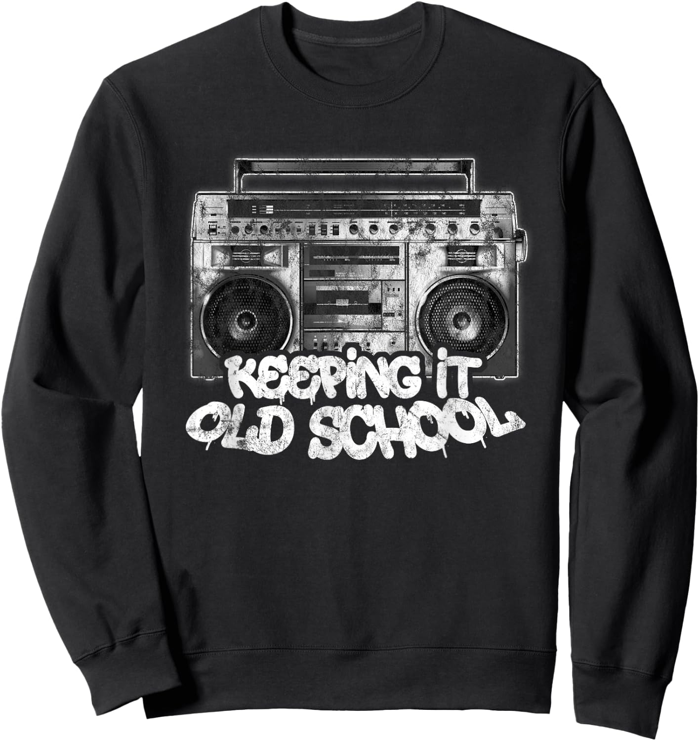 Keeping It Old School - Vintage Boombox Graffiti Sweatshirt - Sweatshirt | Black