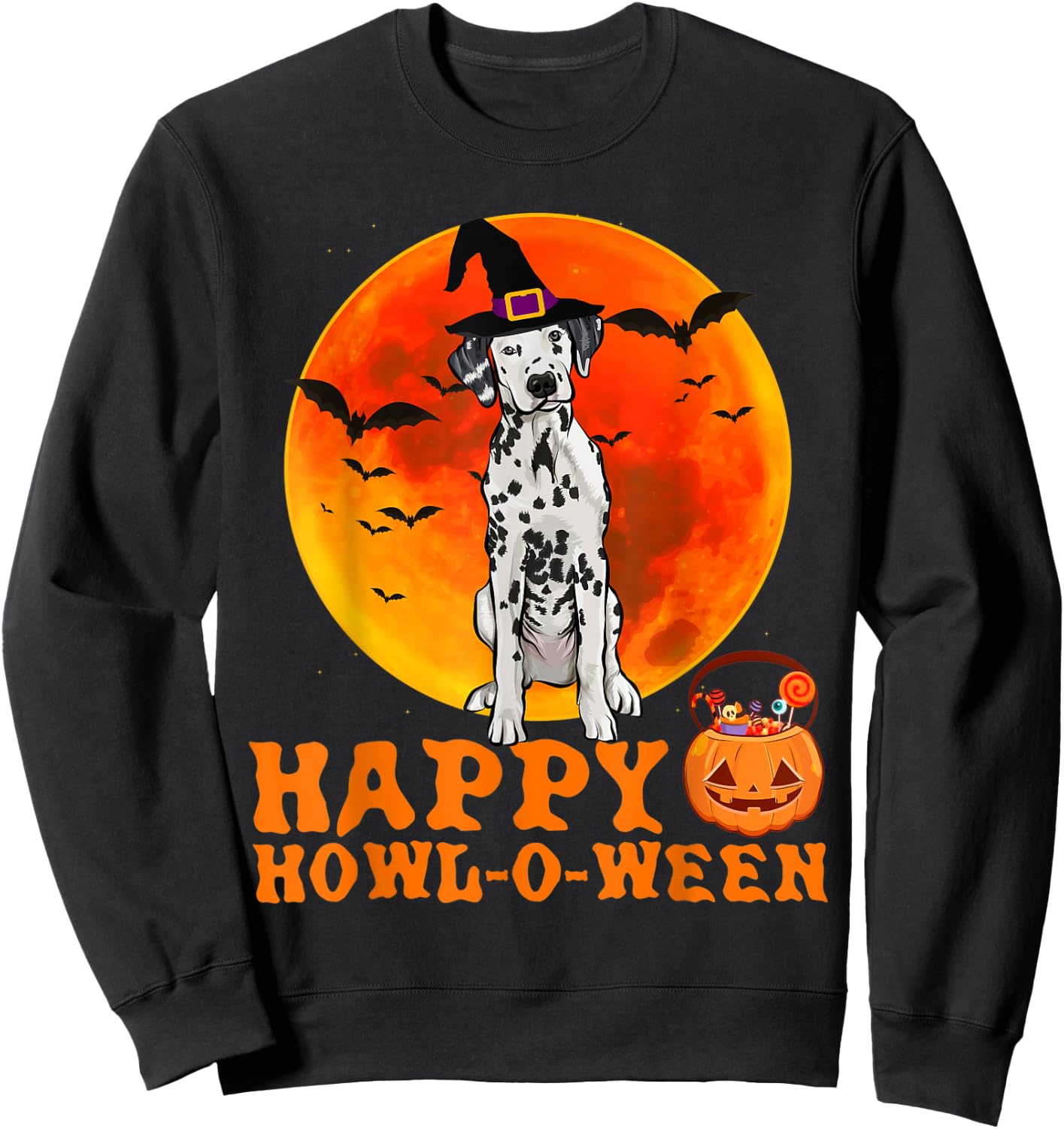 Funny Dalmatian Dog Halloween Happy Howl-o-ween Women Sweatshirt - Sweatshirt | Black