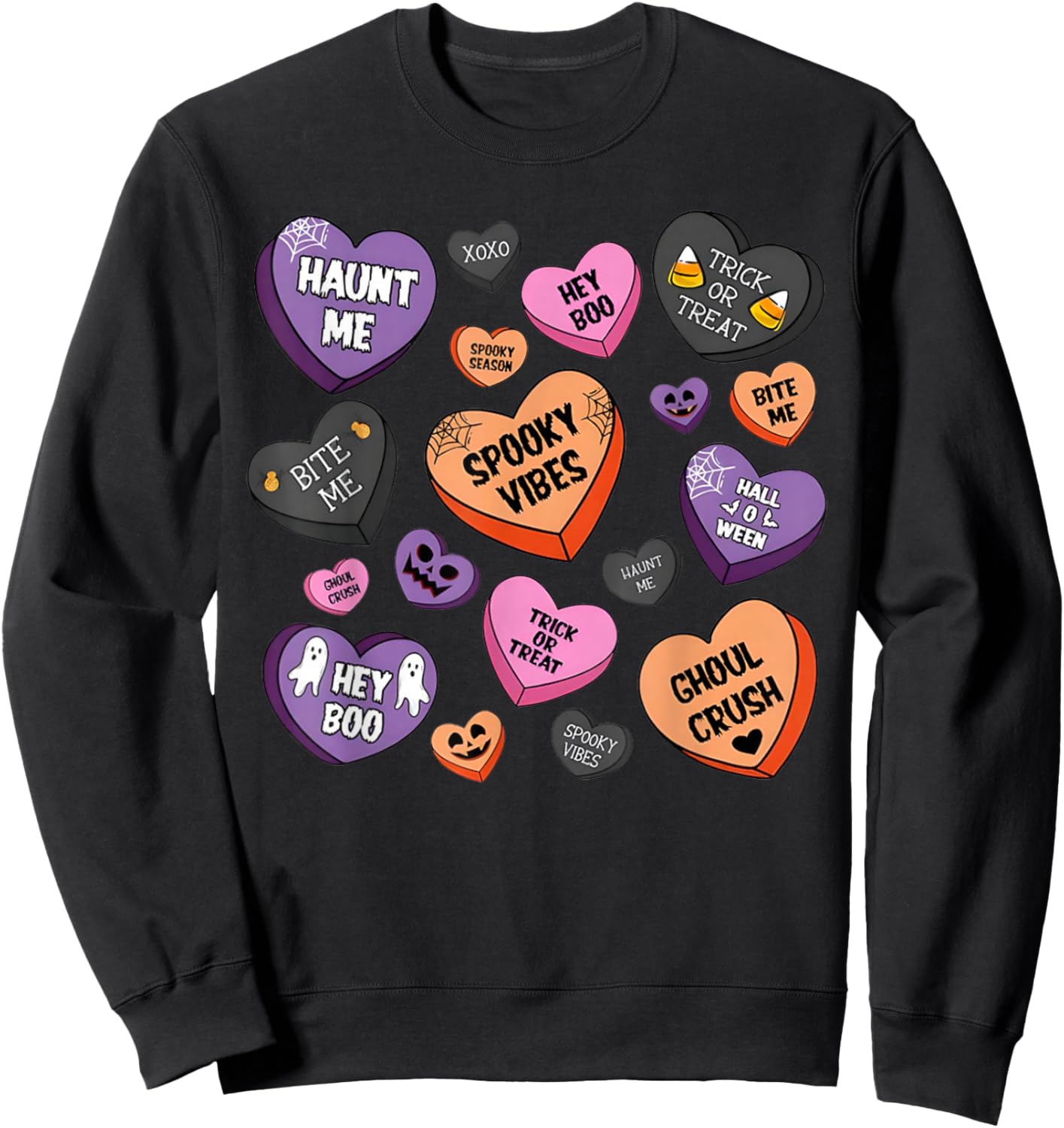 Horror Spooky Candy Heart Valentines Day Lover Halloween Sweatshirt - Sweatshirt | Black