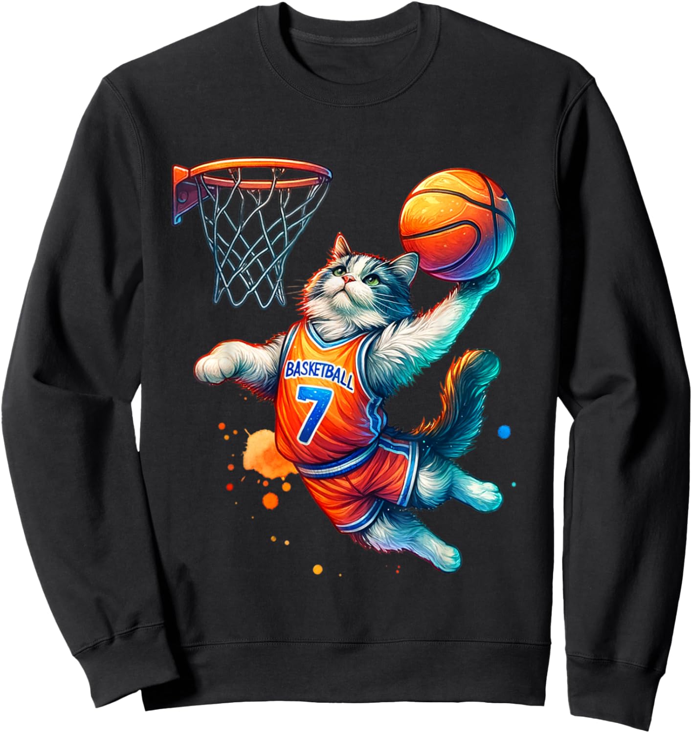 Cat Basketball Youth Player Hoop Slam Design Cat lovers Sweatshirt - Sweatshirt | Black