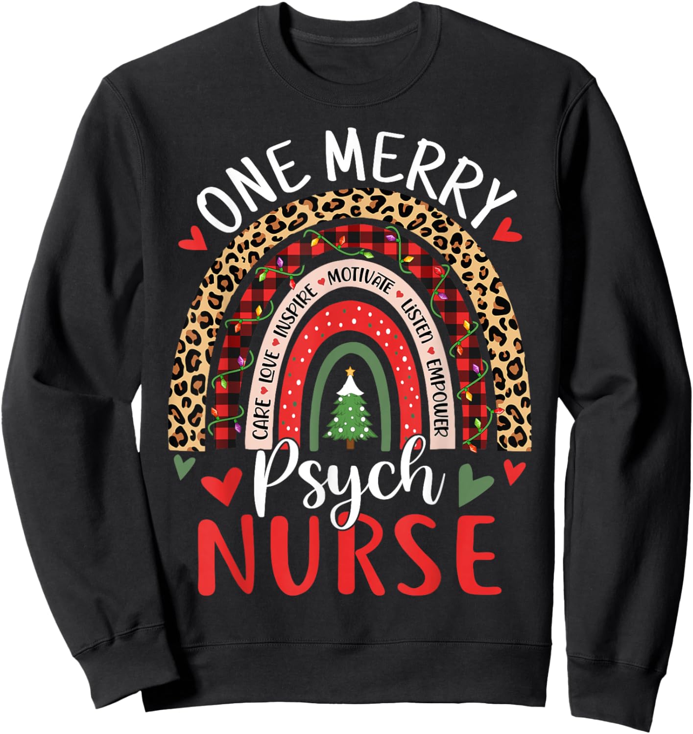 Psych Nurse Funny Rainbow Christmas Mental Health Nurse Sweatshirt - Sweatshirt | Black
