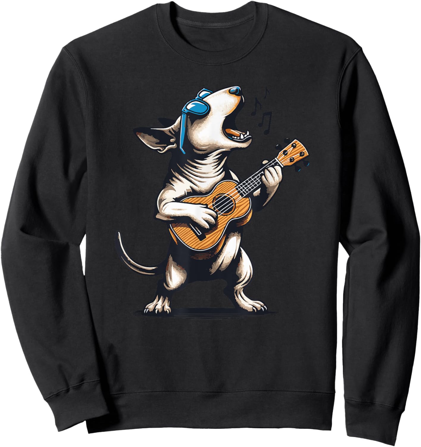 Dog Playing Guitar Singing Bull Terrier Funny Men Women Kids Sweatshirt - Sweatshirt | Black