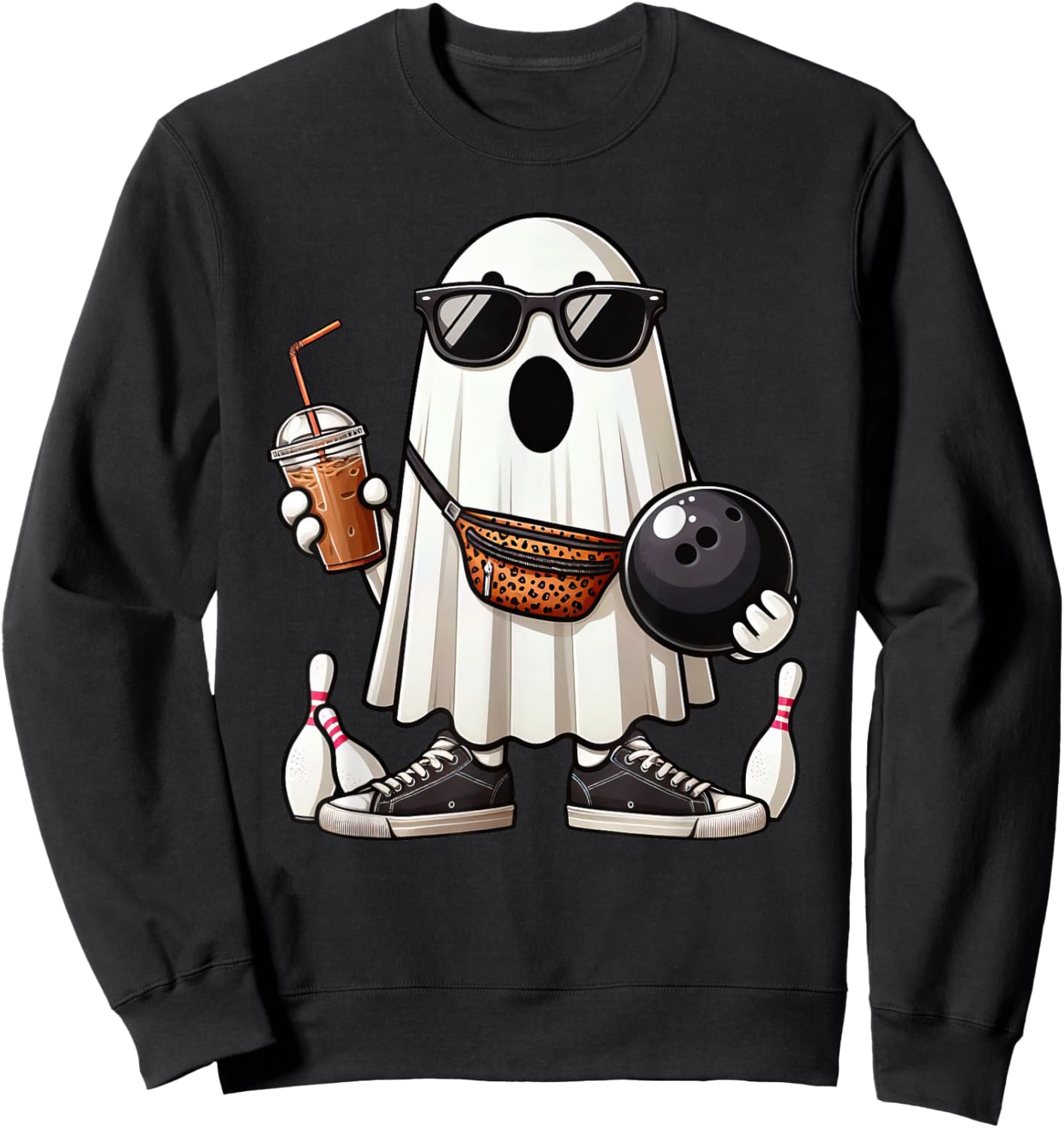 Funny Ghost Bowling Boo Coffee Halloween Kids Sweatshirt - Sweatshirt | Black