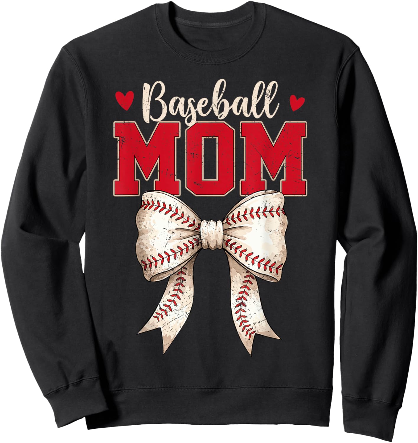 Baseball Mom Coquette Bow Game Day Mothers Day Sweatshirt - Sweatshirt | Black