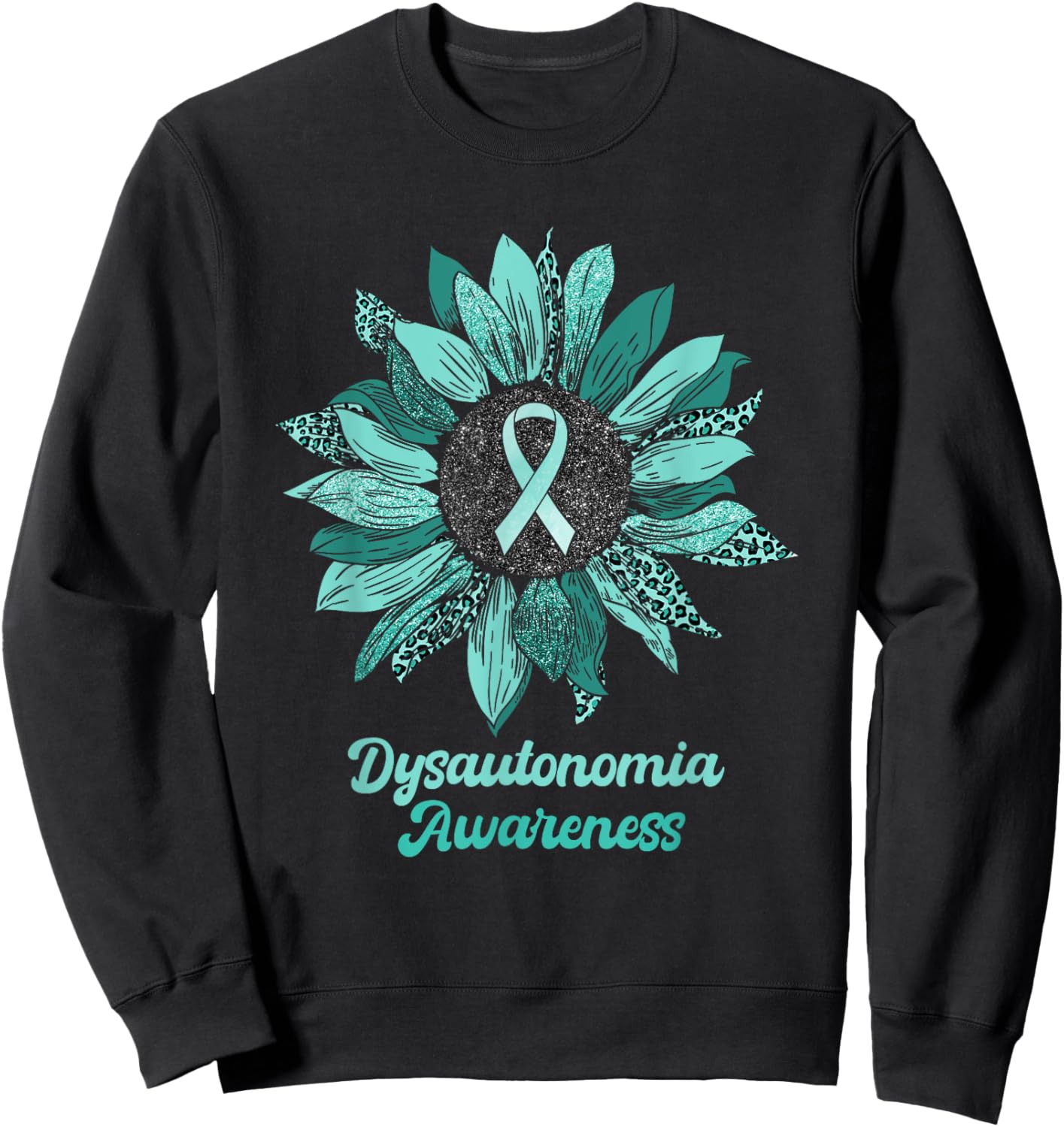 Leopard Sunflower Dysautonomia Awareness Warrior Support Sweatshirt - Sweatshirt | Black