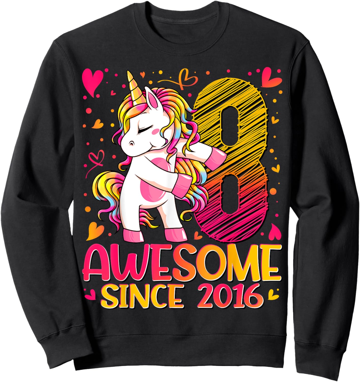 8 Years Old Flossing Unicorn Gifts 8th Birthday Girl Party Sweatshirt - Sweatshirt | Black