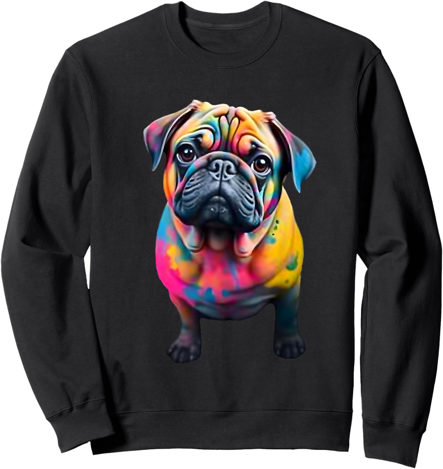 Colorful Pug Graffiti Watercolor Dog Pug Design Graphic Men Women Kids Sweatshirt - Sweatshirt | Black