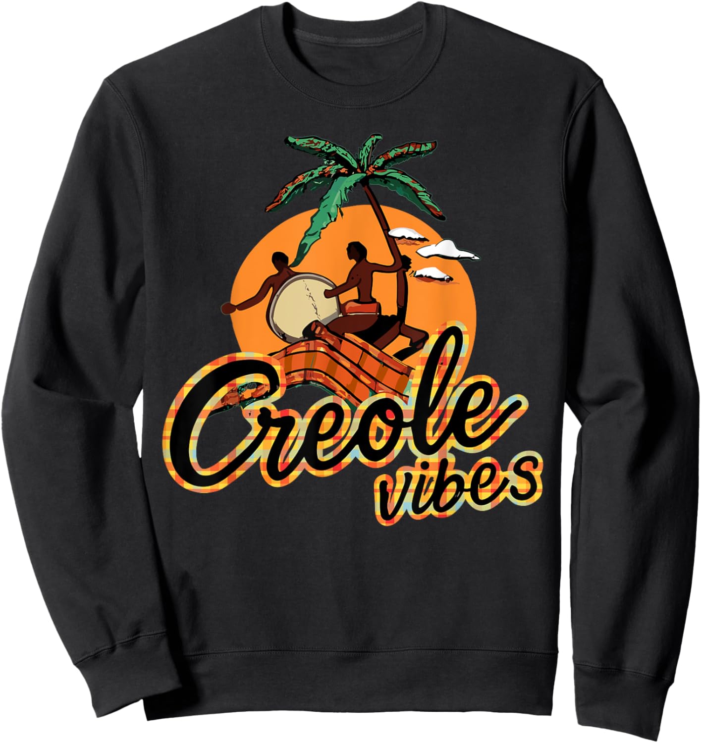 Saint Lucia Creole Day, Jounen Kweyol Plaid Drums Women's Sweatshirt - Sweatshirt | Black