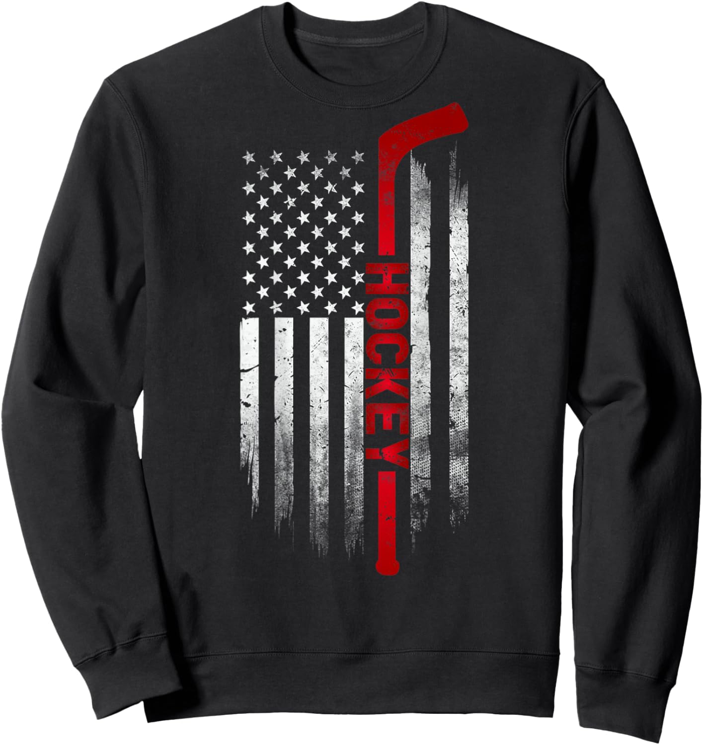 Hockey Stick USA Flag Sports Patriotic Ice Hockey Player Kids Men Sweatshirt - Sweatshirt | Black