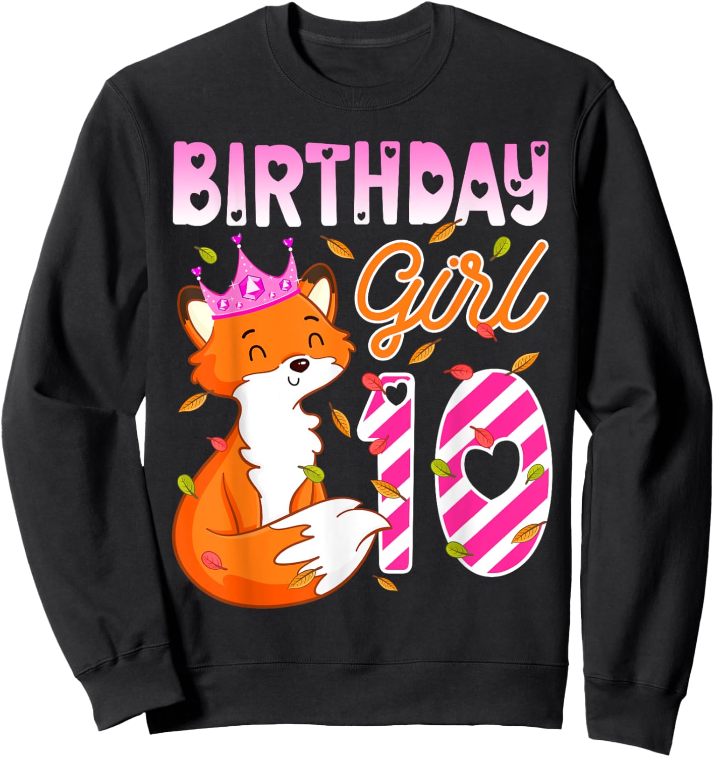 Fox Animal Lovers 10th Birthday Girl Fox B-day 10 year old Sweatshirt - Sweatshirt | Black