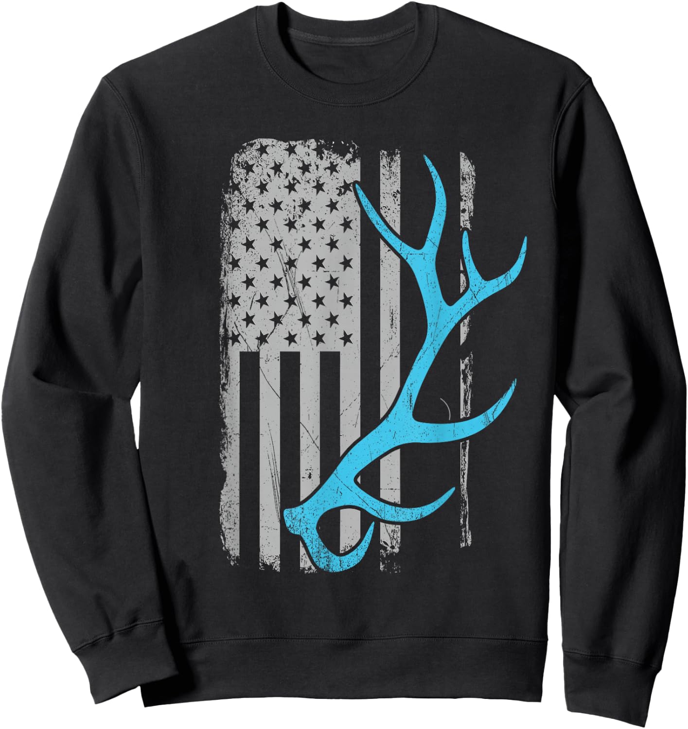 Elk Hunter - Vintage USA Flag Shed Antlers Men Sweatshirt - Sweatshirt | Black
