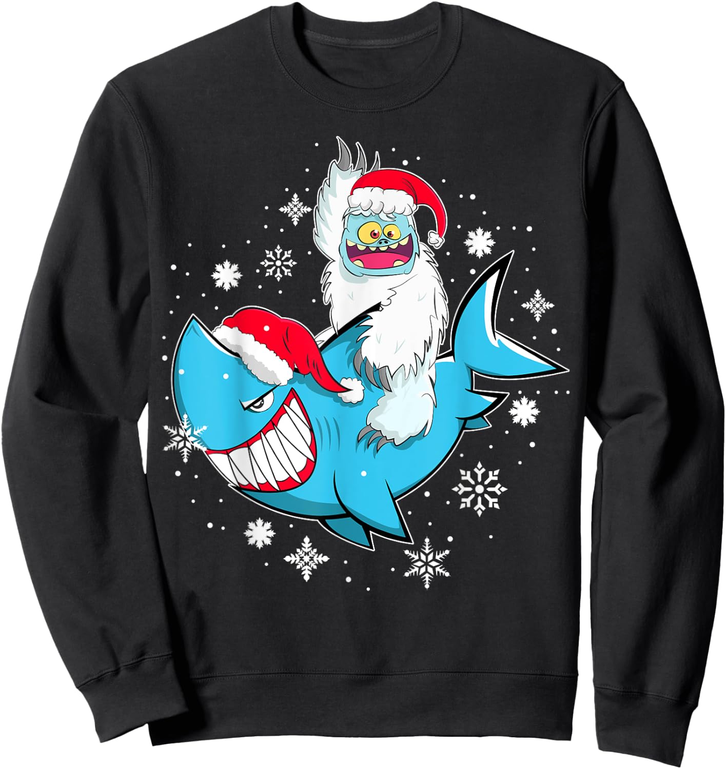 Yeti To Party Shark Santa Hat Christmas Pajama Xmas Gift Sweatshirt - Sweatshirt | Black