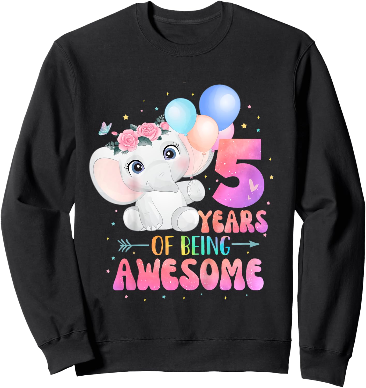 5 Years Of Being Awesome Cute Elephant 5th Birthday Girl Sweatshirt - Sweatshirt | Black
