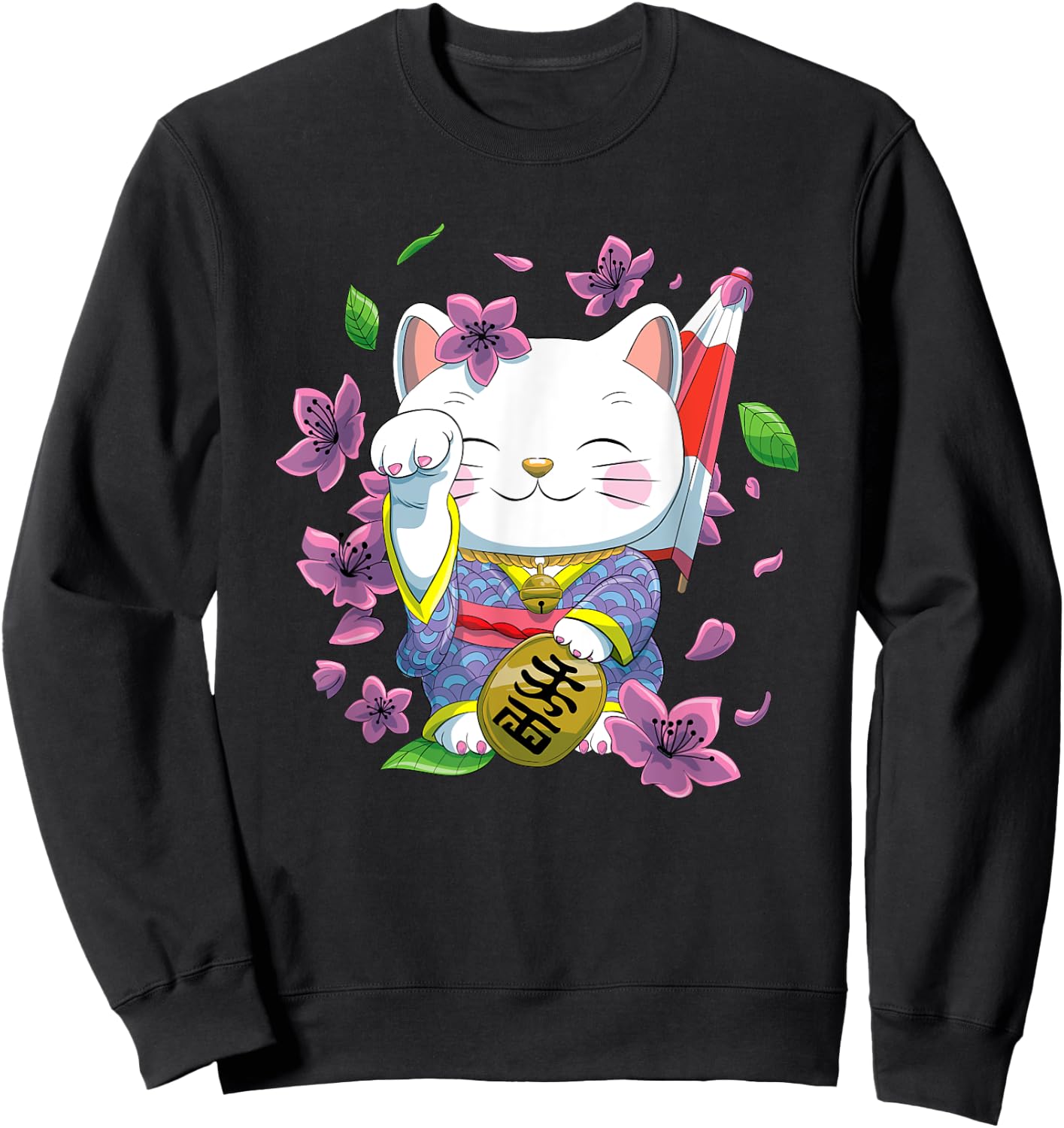 Japanese Maneki Neko Lucky Cat Sweatshirt - Sweatshirt | Black