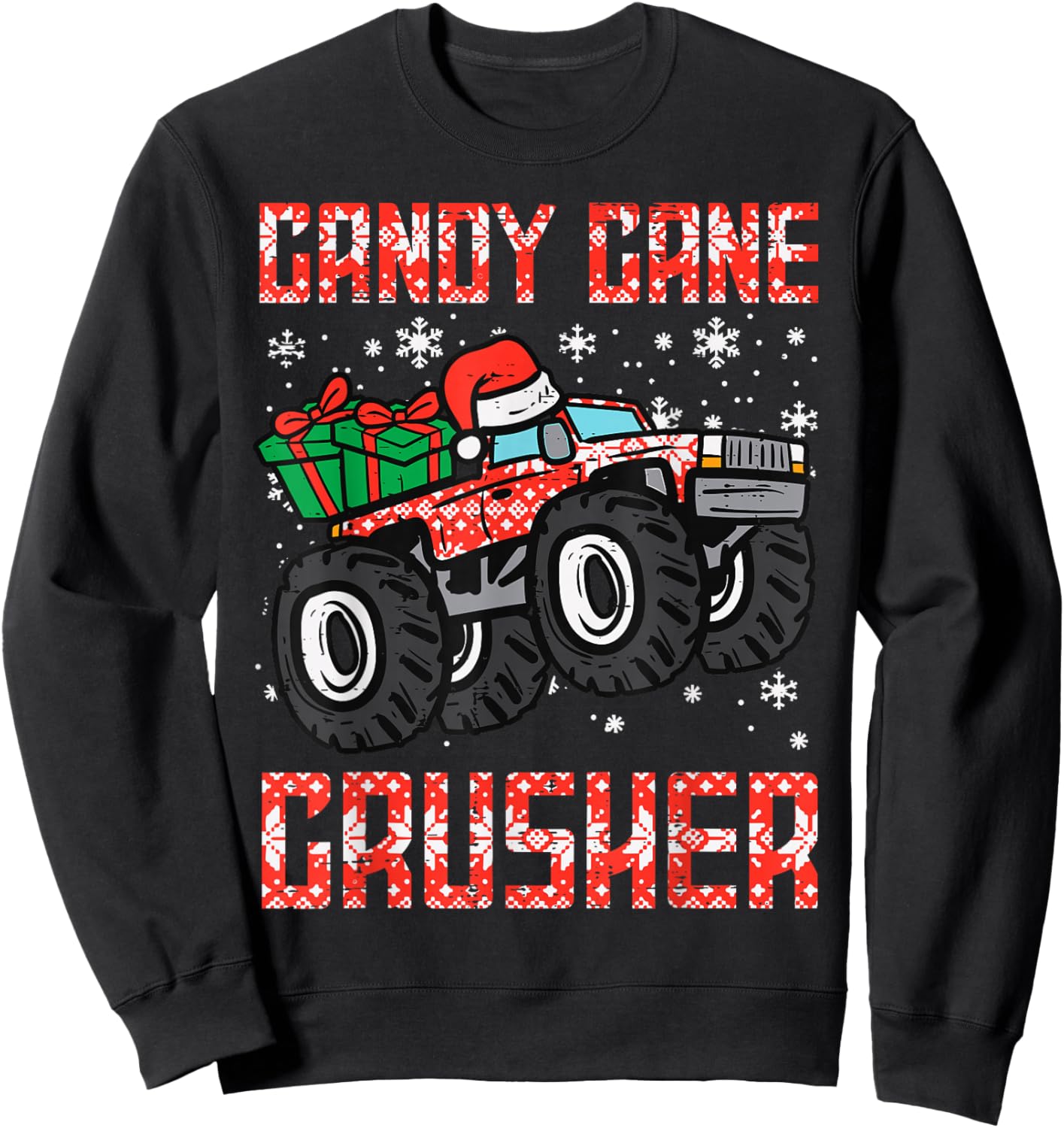 Candy Cane Crusher Construction Truck Holiday Christmas Sweatshirt - Sweatshirt | Black