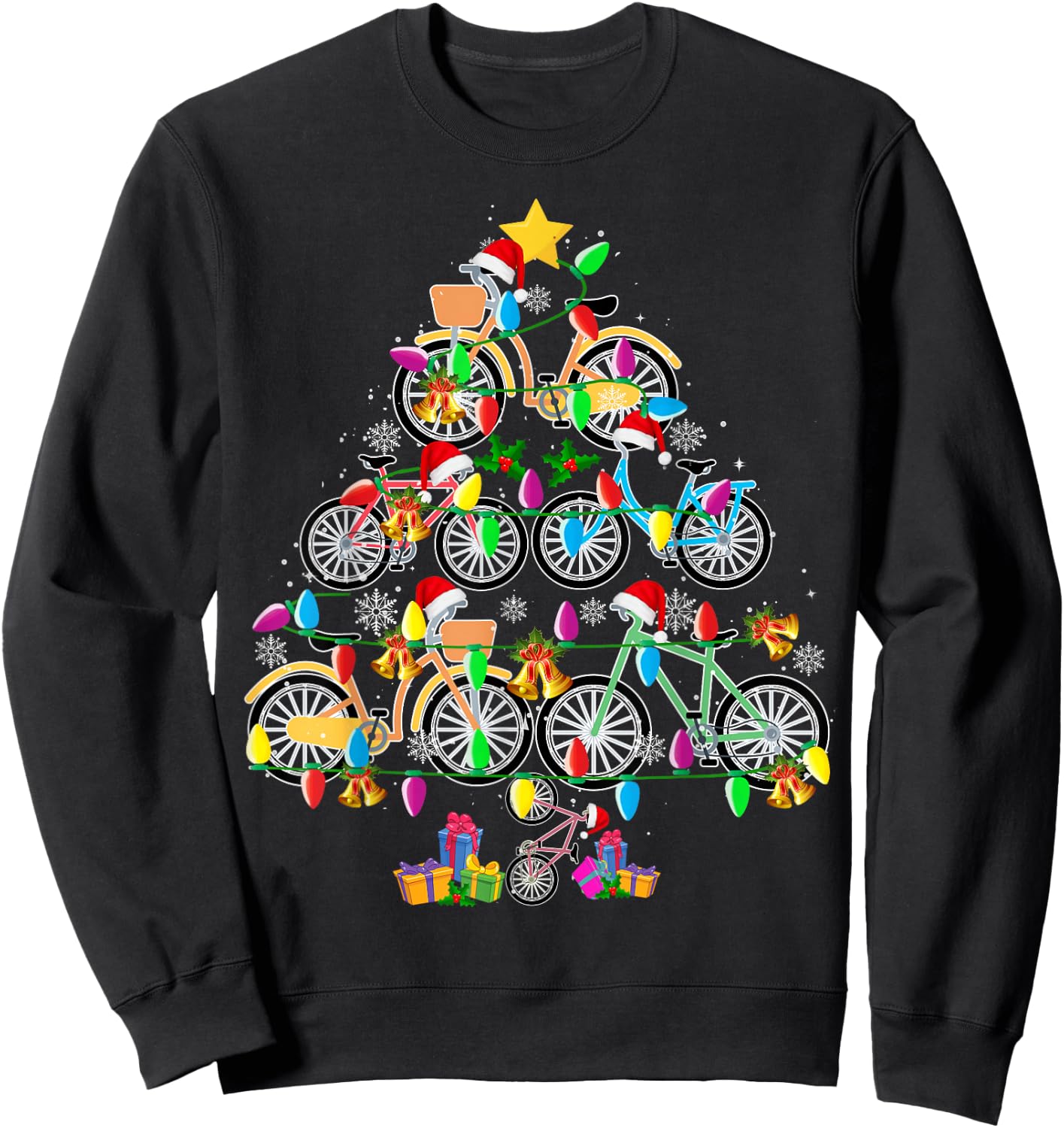 Bicycle Christmas Tree Funny Santa Bicycle Lover Biker Gifts Sweatshirt - Sweatshirt | Black