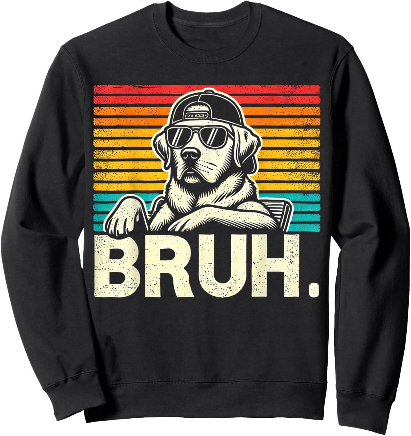 Bruh Retro Vintage 80s Dog Sunglasses Funny Bruh Labrador Sweatshirt - Sweatshirt | Black
