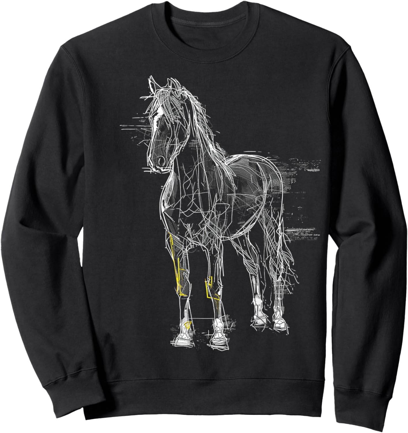 Horse Drawing Abstract Animal Art Drawing Graphic Horse Sweatshirt - Sweatshirt | Black