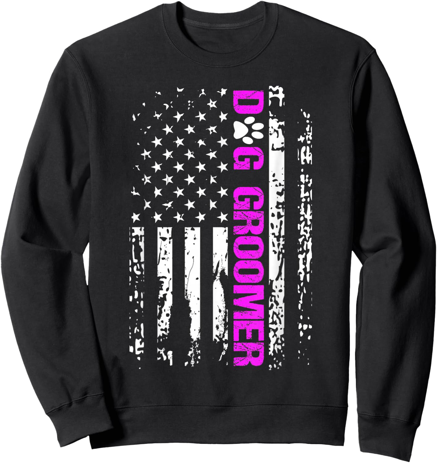 Dog Groomer Shirt American Flag Patriotic Dog Groomer Gift Sweatshirt - Sweatshirt | Black