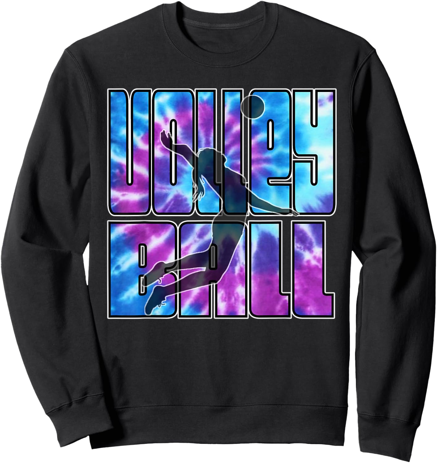 Volleyball Tie Dye Blue Purple Serving Silhouette Girl Gift Sweatshirt - Sweatshirt | Black
