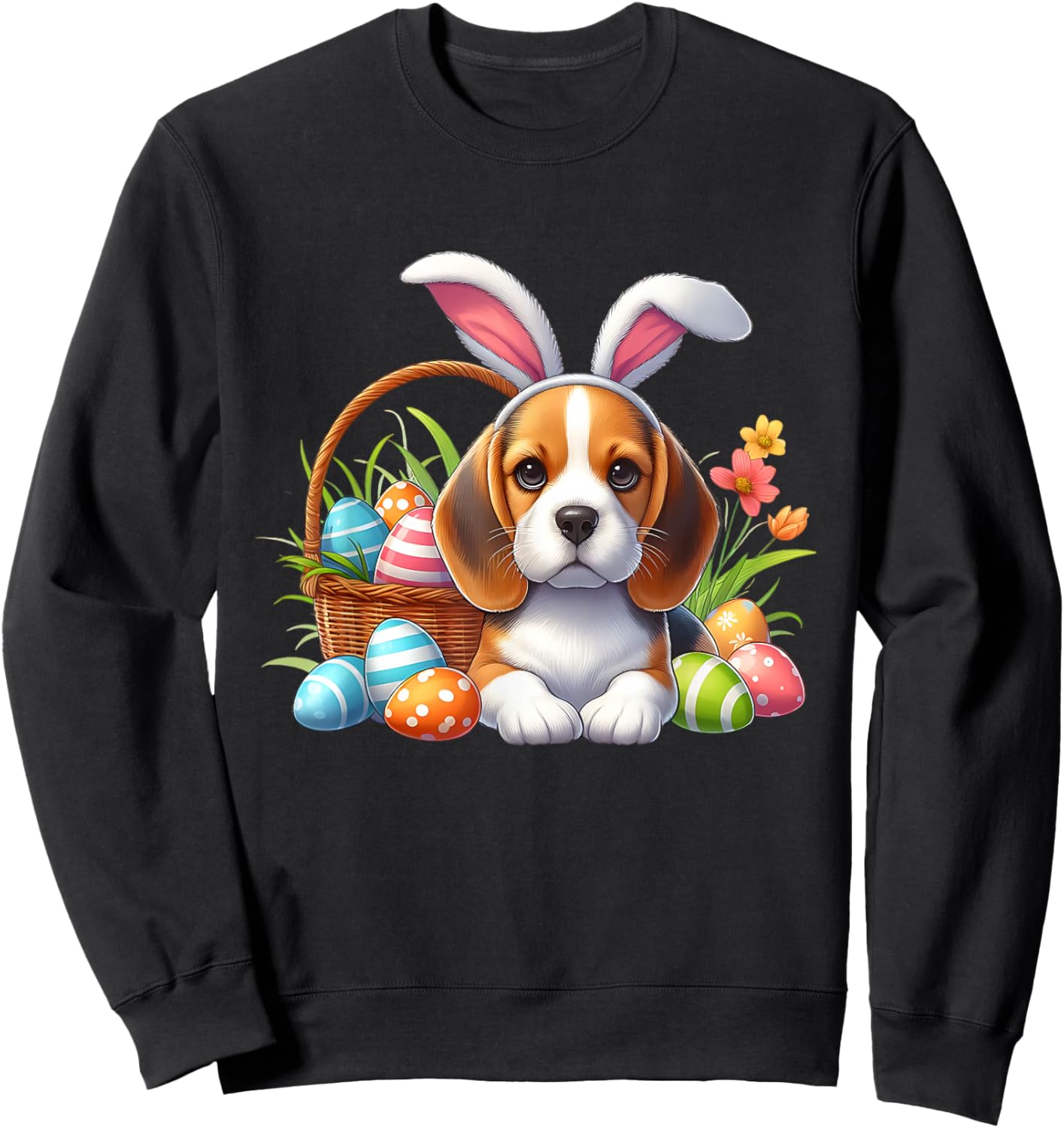 Beagle with Easter Bunny Ears and Colorful Easter Eggs Sweatshirt - Sweatshirt | Black