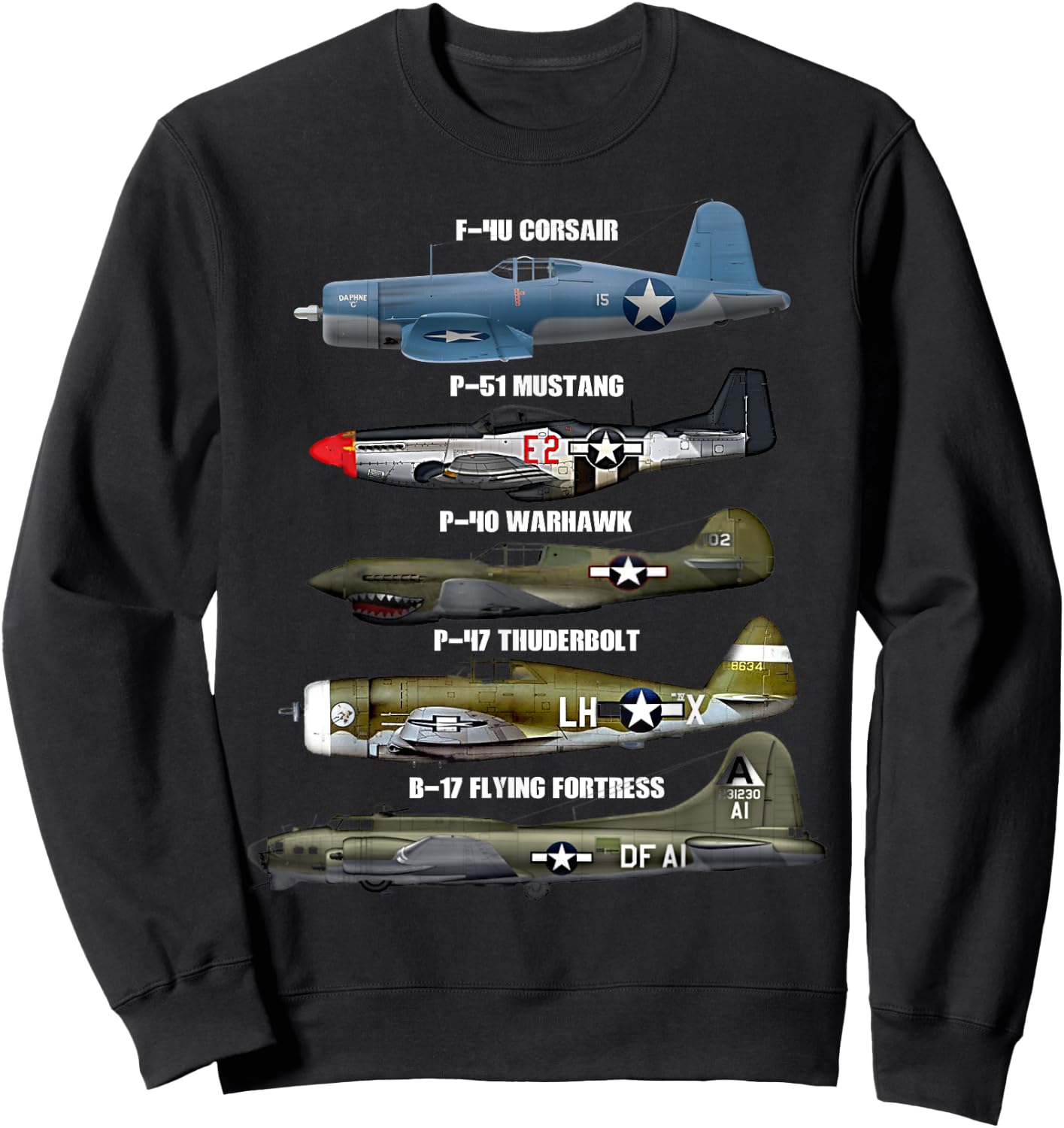 WW2 Warplane Warbirds B-17 P51 Mustang F4U Corsair Sweatshirt - Sweatshirt | Black