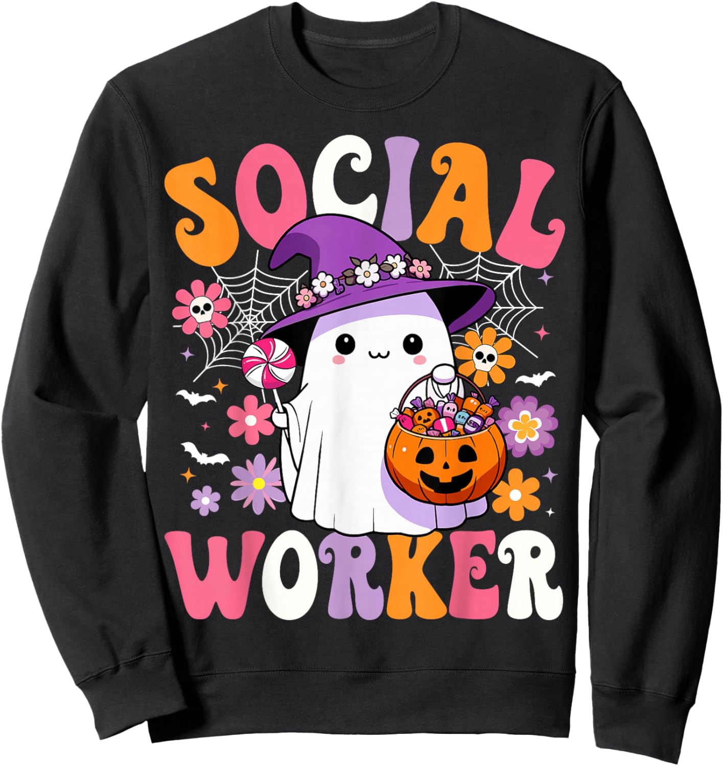 Halloween Social Worker Ghost Cute Social Worker Halloween Sweatshirt - Sweatshirt | Black