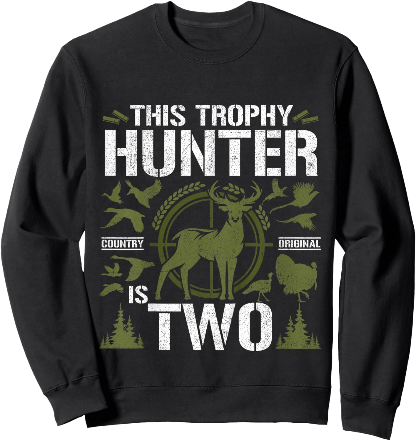 2 Year Old Hunting Birthday Party Duck Deer Hunter 2nd Gift Sweatshirt - Sweatshirt | Black