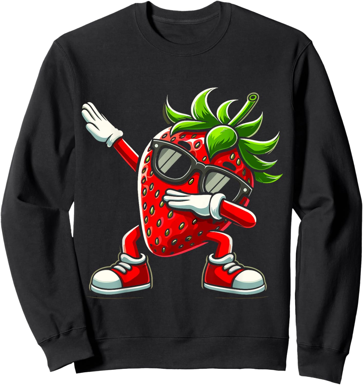 Funny Dabbing Strawberry Summer Fruit Lover Men Women Kids Sweatshirt - Sweatshirt | Black