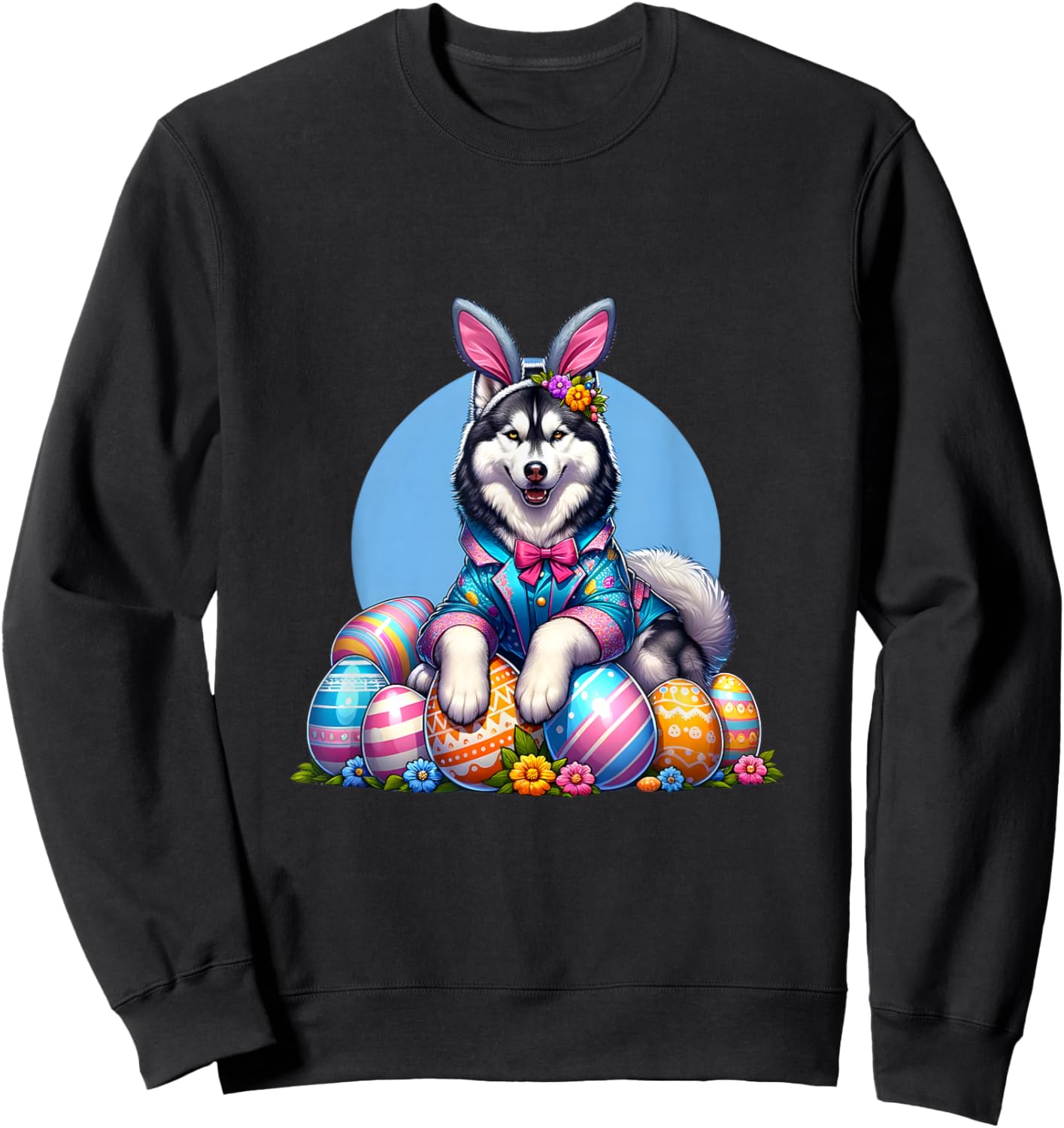 Funny Easter Day Siberian Husky Bunny Costume Sweatshirt - Sweatshirt | Black