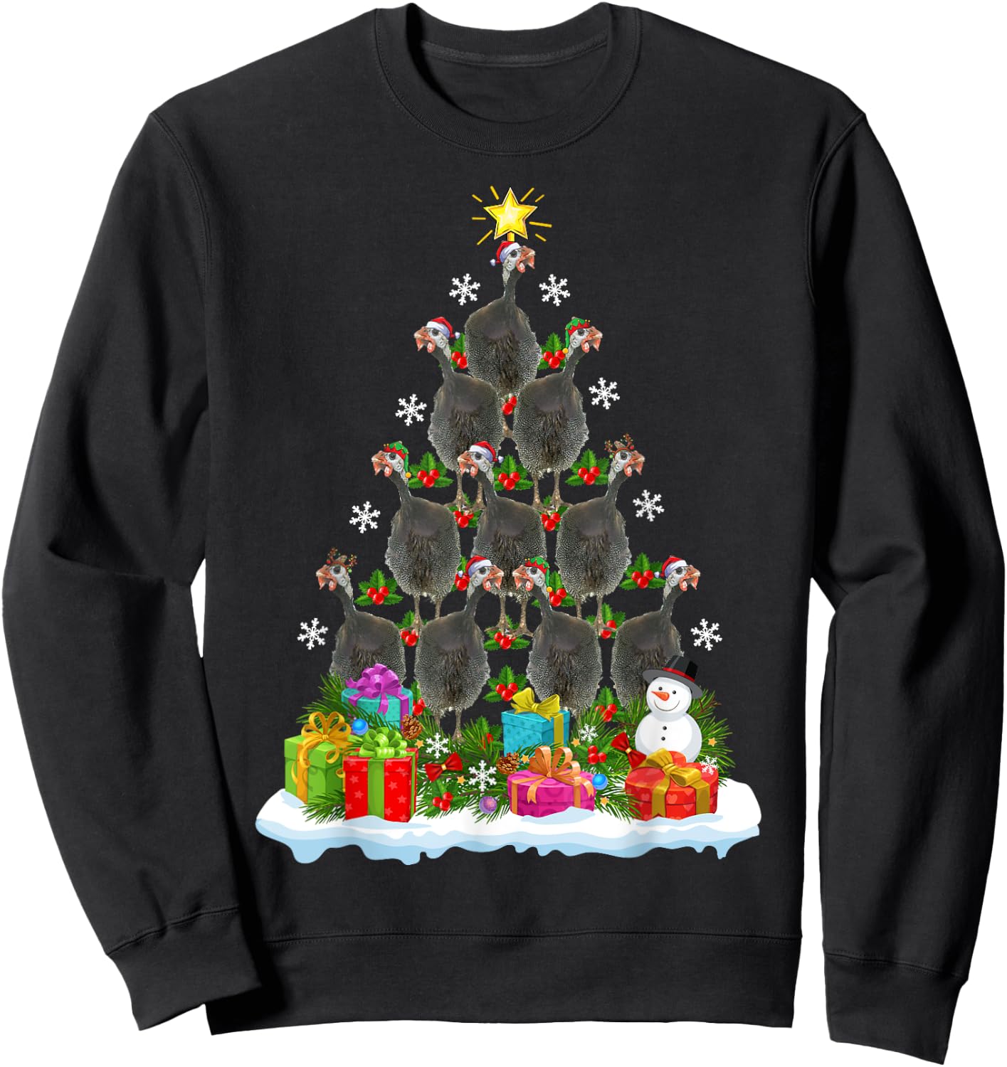 Guinea Fowl Bird Christmas Tree Gifts -Kids Xmas Holiday Funny Guinea Fowl Bird Christmas Tree Black Animal Print Modern Novelty Cotton 60% Polyester 40% Kids Small Sweatshirt - Sweatshirt | Black