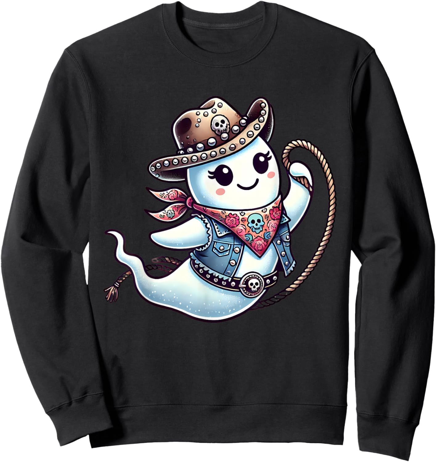 Ghost Cowgirl Country Rodeo Western Halloween Costume Sweatshirt - Sweatshirt | Black