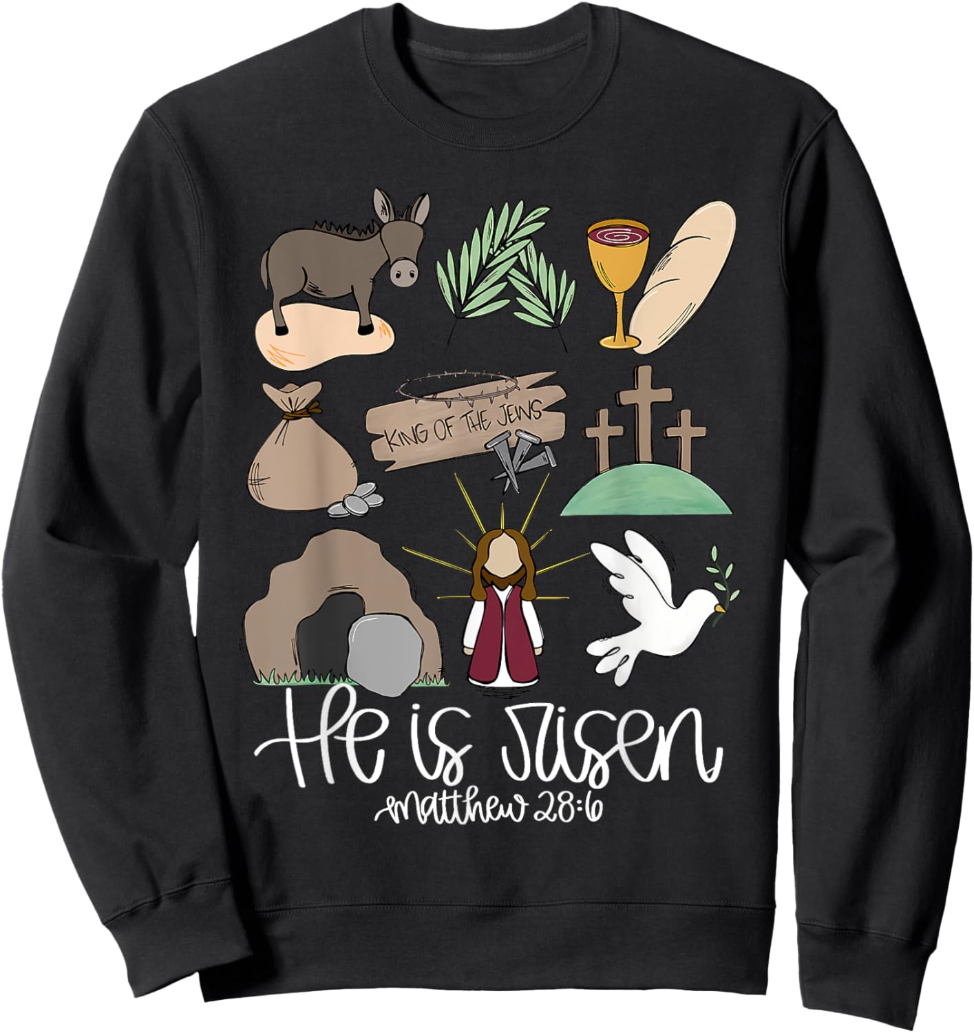 He Is Risen Christian Jesus Faith Happy Easter Men Women Sweatshirt - Sweatshirt | Black