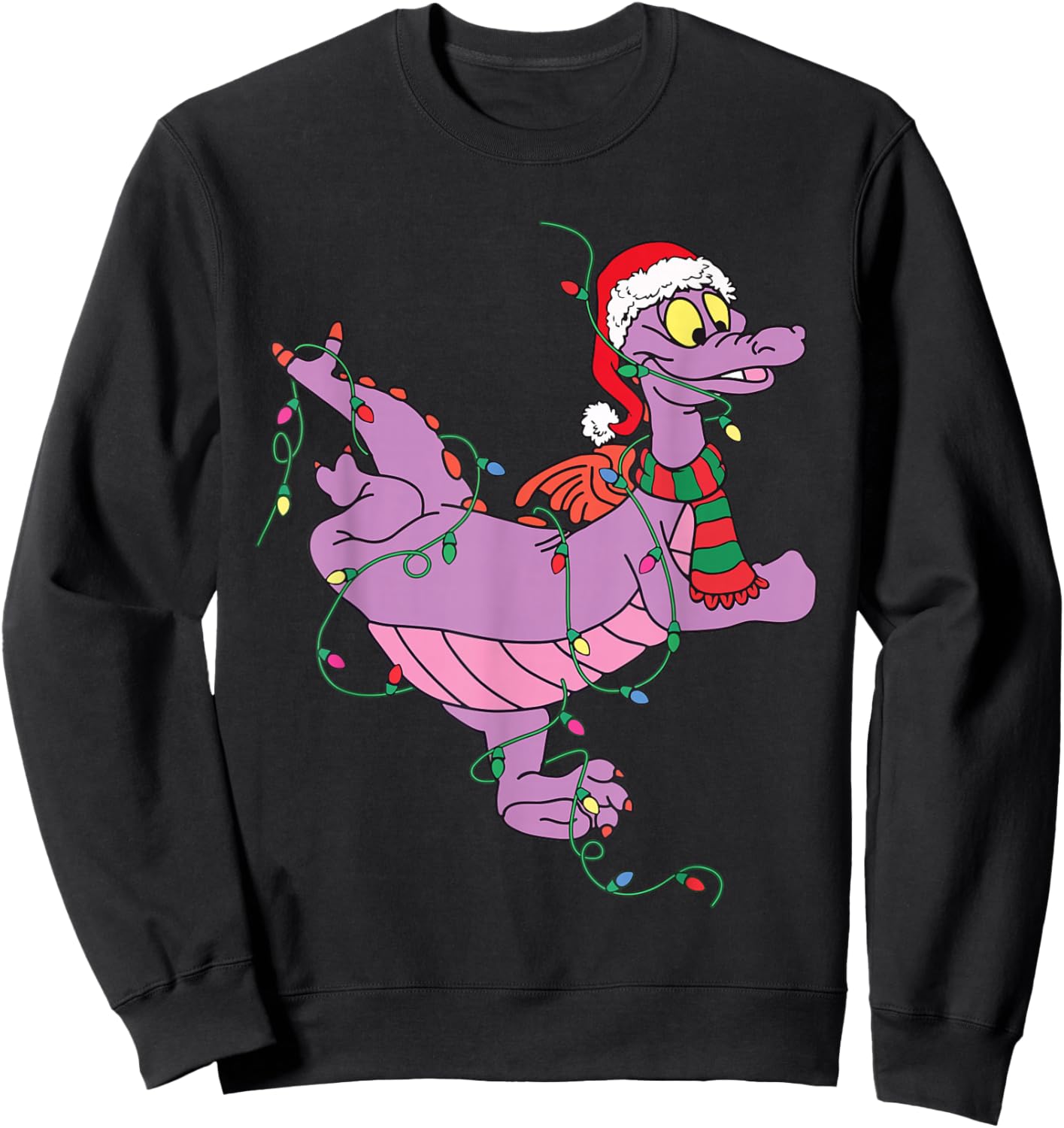 Cute Dragon Figment Lights Christmas Santa Animal Women Men Sweatshirt - Sweatshirt | Black