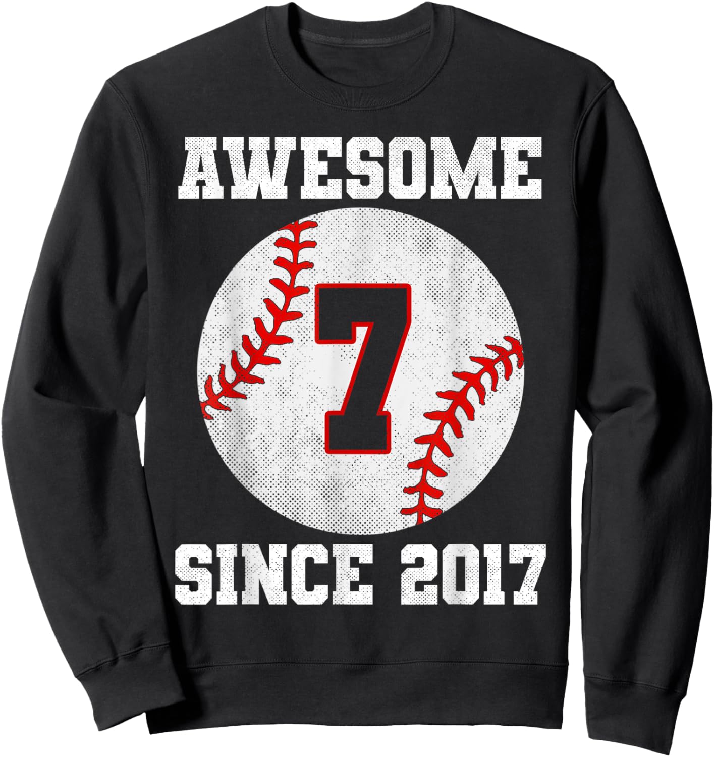 7th Birthday 7 Years Old Baseball Awesome Since 2017 Boys Sweatshirt - Sweatshirt | Black