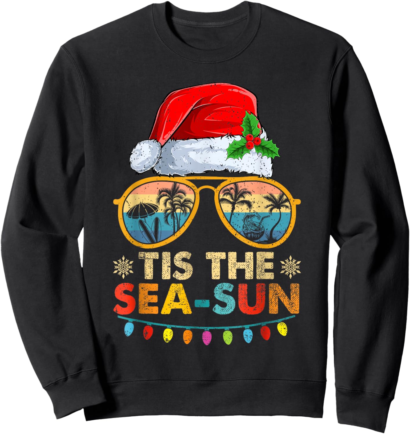 Tis The Sea Sun Santa Beach Summer Christmas In July Summer Sweatshirt - Sweatshirt | Black
