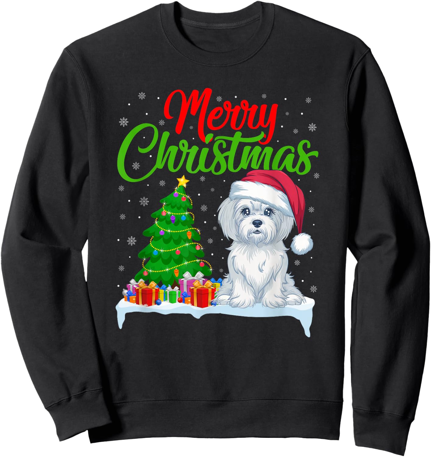 Maltese Dog Christmas Tree Lights Xmas Maltese Dog Lover Sweatshirt - Sweatshirt | Black