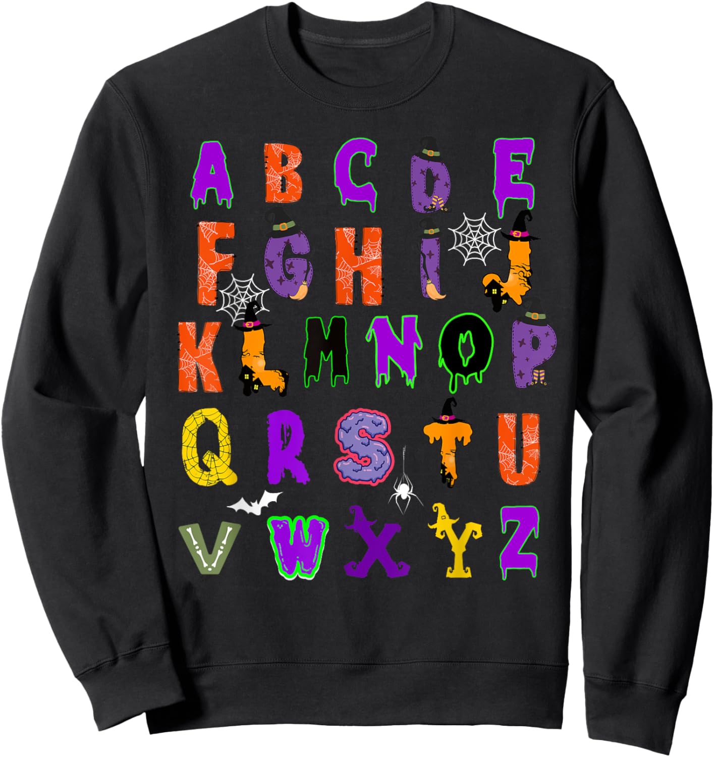 Funny Halloween Alphabet ABCs Learning Kindergarten Teacher Sweatshirt - Sweatshirt | Black